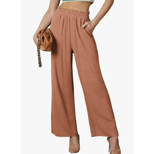 DOUBLJU Women Linen Pants Casual Loose High Waist Boho Wide Leg Cropped Palazzo Beach Pants Summer Outfits for wonen 2024. Size M