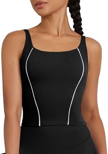 XUNYU Longline Sports Bras for Women Supportive Workout Tank Tops with Built in Bra Running Crop Yoga Top Open Back, S