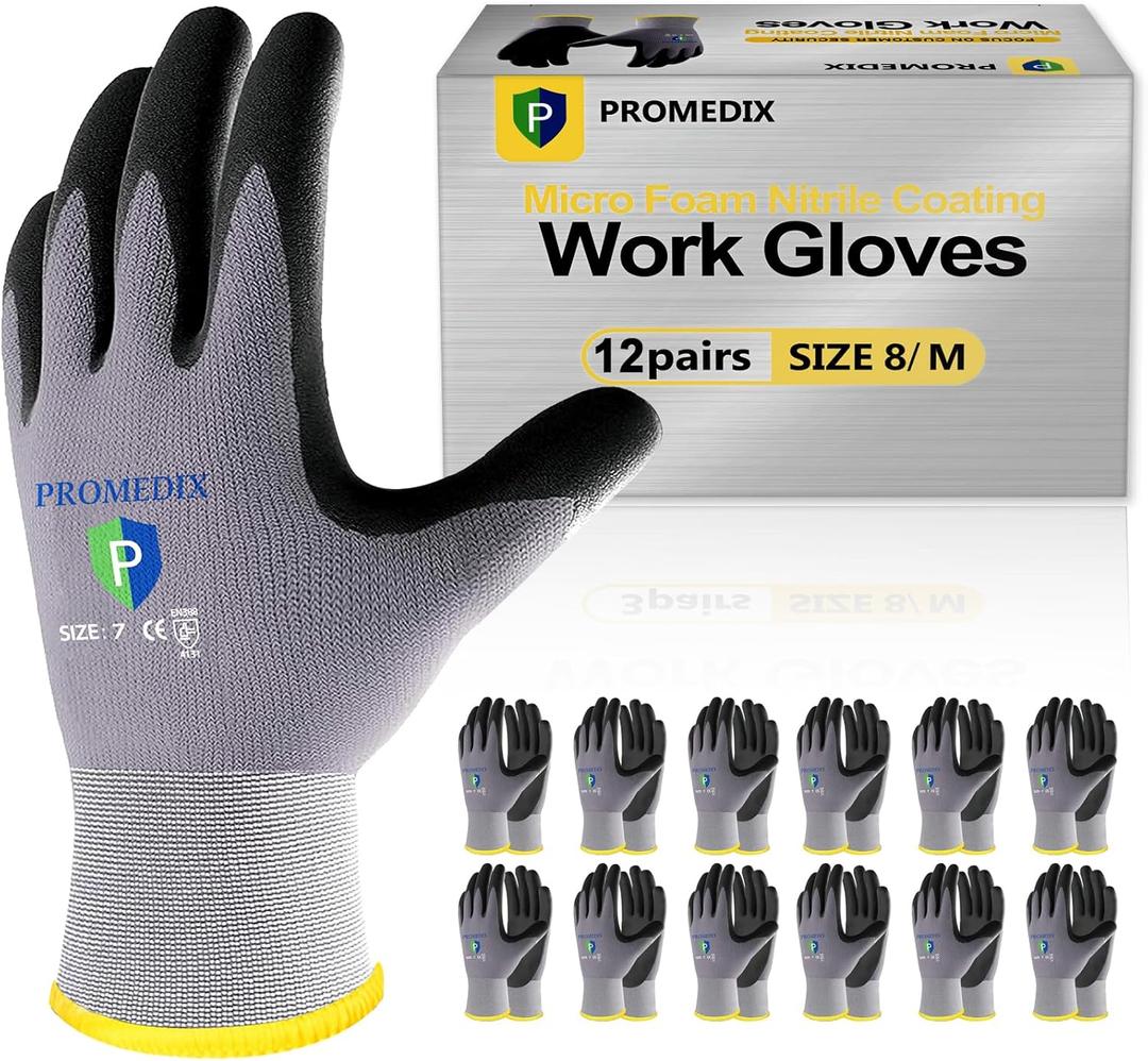 PROMEDIX P Nitrile Coated Work Gloves,MicroFoam Safety Work Gloves Men,Seamless Knit Nylon&spandex Gloves with Grip M