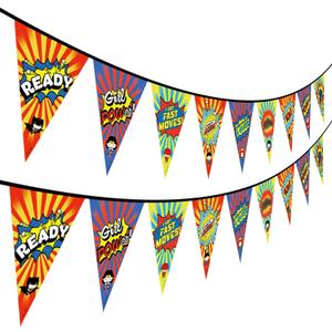 Hero Party Banners Decoration 2pcs/set, Superhero Happy Birthday Banner for Home Living Room Window Wall Decorations, Ceiling Hanging Pennant Flags Garland Decor for Kids Boys Girls(Cartoon Hero)
