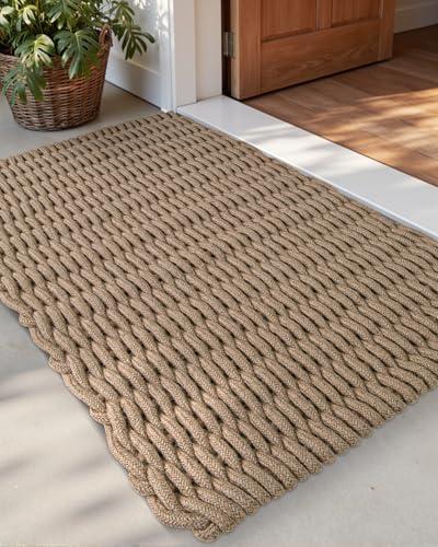 DEXI Jute Door Mat for Front Entryway, 24x35 Braided Woven Doormat Outside Entrance, Dirt Trapper Natural Fiber Entry Mats for Patio, Brown
