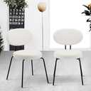 COLAMY Modern Dining Chairs Set of 2, Mid Centry Upholstered Dining Room Kitchen Chairs with Curved Backrest, Round Seat, Black Metal Legs - Cream