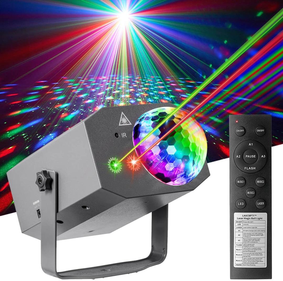 Dj Party Disco Ball Lights with Pattern and Sound Activated, 10 ft USB Cable, Laucnpty LED Stage Strobe Light That Sync with Music, Christmas Rave/Home Karaoke/Dance/Club Bar Lights for Parties (Gray)
