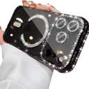 Changjia Magnetic Clear Glitter Case for iPhone 17 Pro Max,[Compatible with MagSafe] Cute Bling Sparkly Diamond Rhinestone with Camera Protector TPU Bumper Women Girls Case for iPhone 17 Pro Max,Black