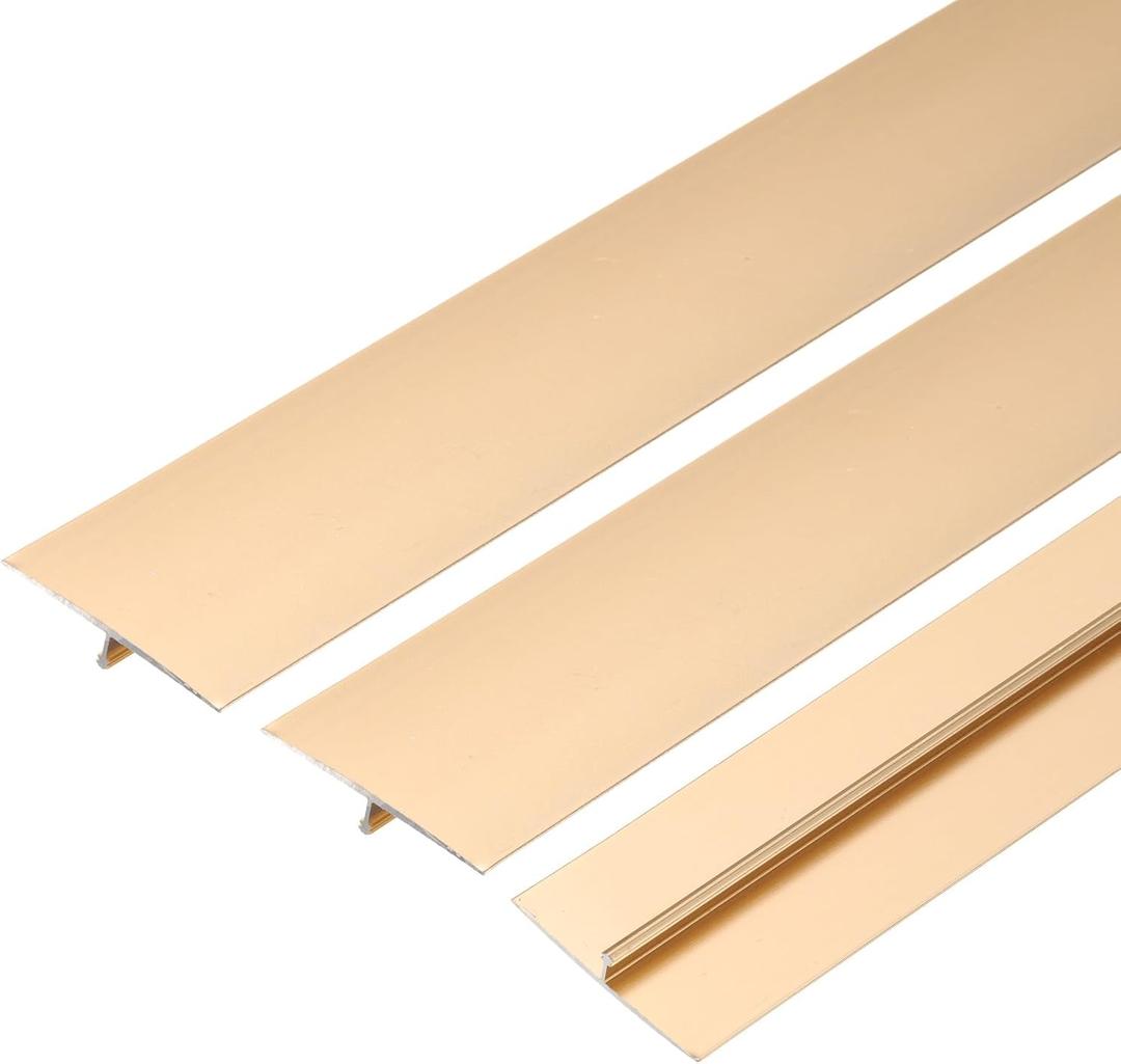 uxcell 3 Pcs Aluminum T Molding Floor Transition Strip, 1.6"x3 Ft Moulding Transition Strip for Doorway, Laminate Flooring, Joining Flooring Gaps of Laminate Planks Tile, Gold