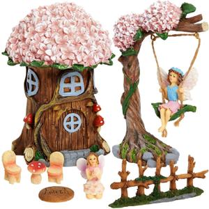 Juvale 8 Piece Miniature Fairy Garden Accessories Outdoor Decor Figurines Kit for Kids, Mini Whimsical Ornaments and Decorations for Patio, House, Garden, Desk, Yard Supplies (Multicolor)