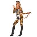 Morph Tiger Costume for Women, Animal Print Full Bodysuit Jumpsuit, Tiger Romper Catsuit for Halloween Party, M