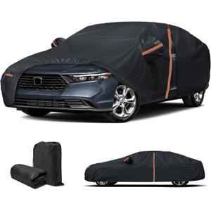 Waterproof Car Cover for 2018-2025 Honda Accord, Custom fit All Weather Heavy Duty Sedan Car Cover with Zipper Door & Windproof Bands for Rain Snowproof UV Windproof Protection (Black)