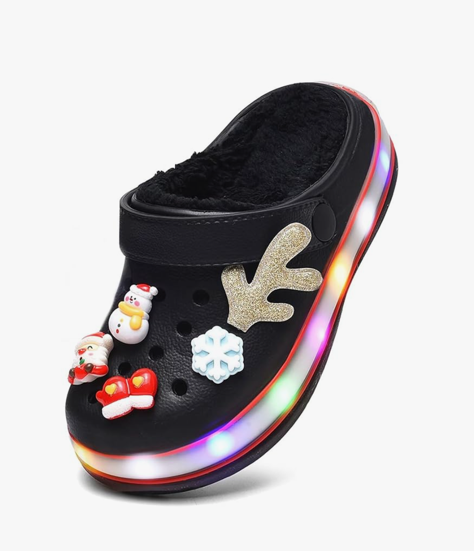 XPKWS Fur Lined Toddler Clogs Kids Slippers Fuzzy Light up Sandals Boys Girls Garden Shoes Winter Warm Cartoon Slides Slip on Lightweight Size EU 27