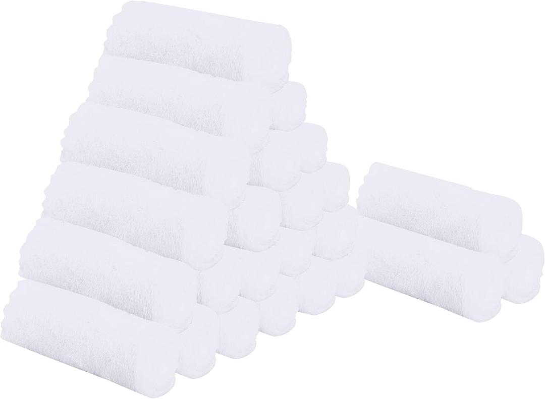 Sunny zzzZZ 24 Pack Kitchen Dishcloths - Does Not Shed Fluff - Reusable Dish Towels, Dish Cloths, Super Absorbent Coral Fleece Cleaning Cloths, Nonstick Oil Washable Fast Drying, 10 x 10 Inch (White)