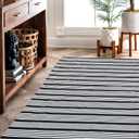 Black and White Striped Outdoor Rug Front Porch Rug 35.4'' x 59'' Front Door Mat Cotton Hand-Woven Reversible Mats for Outdoor,Entryway,Laundry Room,Farmhouse,Kitchen