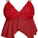 AIMISHI Sexy 3D Flower Crop Top for Women Y2K V Neck Tank Tops Spaghetti Strap Ruffle Camisole Summer Going Out Outfits Red Small (Red, S)