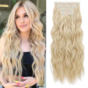 REECHO Clip in Hair Extensions, 4PCS Blonde Hair Extensions 24" Thick Long Beach Waves Invisible Lace Weft Natural Soft Hairpieces for Women Natural Blonde