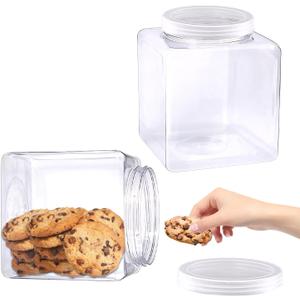 Plastic Jars With Lids, 2 Pack Plastic Gallon Containers With Lids Candy Containers For Candy Cookies (5.5 x 5.5 x 8.3 inches)