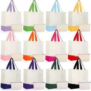 Sanwuta 24 Pcs Canvas Tote Bags Bulk 18.5" Cotton Cosmetic Bags Reusable Shopping Tote with Handles