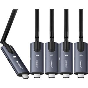 Lemorele Wireless HDMI Transmitter and Receiver, Aluminum Alloy Deep Gray, 5Ghz up to 656ft, 1080P 60Hz, Plug and Play with TuTuPlay App Monitor, for Security, Streaming, Home Theater, PC/TV. 1TX+4RX