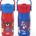 Zak Designs Harmony Sonic the Hedgehog Water Bottle for Travel or At Home, 18oz Plastic is Leak-Proof When Closed with Straw Lid and Carry Handle, 2-Pack (Sonic, Tails, Shadow)