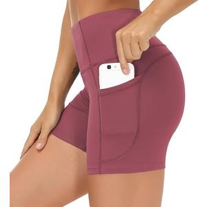 THE GYM PEOPLE High Waist Yoga Shorts for Women's Tummy Control Fitness Athletic Workout Running Shorts with Deep Pockets, Large