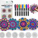 Hula Home Stained Glass Mandala Art Kit - DIY Window Clings with Markers, 10 Suncatchers - Perfect Hobby for Adults, Kids, Teens & Seniors - Ideal Gift for Beginners, Women & Elderly