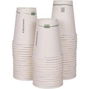 ECO PRODUCTS Compostable Disposable GreenStripe 8oz Coffee Cups, Case of 50, White Single Wall Hot Paper Cup, Plant Based PLA Lining, Biodegradable