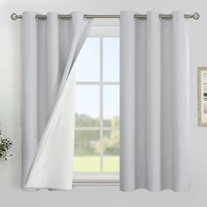 YoungsTex Short Linen Blackout Curtains 40 Inch Length, Thermal Insulated Black Out Drapes with Grommet Room Darkening for Bathroom Bedroom Window, Light Grey, 2 Panels, 42 X 40 Inch