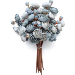 Floroom Ranunculus Artificial Flowers 18 Pcs Dusty Blue Faux Silk Mini Ranunculus Bulk Fake Wedding Filler Flowers for DIY Bouquets, Centerpieces, Bridal Shower Decorations & Arrangements