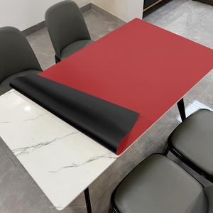 Leather Table Cover,1.8mm Thick,35.4x70.9 Inch Table Protector,Table Protector for Dining Room Table,Dining Table Cover,Table Cover Protector,Table Protector Pad (Black+Wine Red,35.4x70.9)