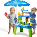 AuntyFey Water Table for Toddlers 1-3-5, Toddler Sand Table, Kids Water Table with Umbrella for Outside Kids Ages 4-8, Bright Blue, 28.66*23.37 Inch