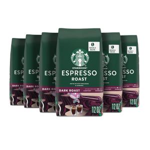 6pc Starbucks Whole Coffee Beans, Dark Roast Hot or Iced Coffee, Espresso Roast, 12 oz (EXP 12/16/26)