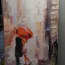 RUISHI Canvas Wall Art Modern New York Cityscape Large Romantic Painting Decor Lovers Under Red Umbrella Street Scenery Pictures for Living Room Bedroom Home Office Decoration 36L x 24W