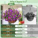 Yastouay Artificial Hanging Flowers for Outdoors, Fake Hanging Plants with Baskets, UV Resistant Hanging Flowers Fake Flowers for Outdoors Porch Patio Garden Spring Summer Decor(Purple) (10 Bundles)