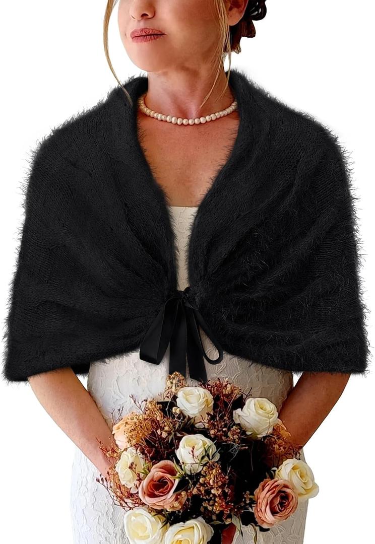 BB&KK Womens Knitted Shawl Wraps Winter Bridal Wedding Stole Shrug Party Shoulder Cream Scarf Wrap Warm Dress Cover Up