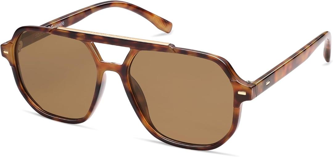 SOJOS Retro Trendy Aviator Polarized Sunglasses Men Women Vintage 70s Square Stylish Frame Sun Glasses SJ2283 (Tortoise/Light Brown)