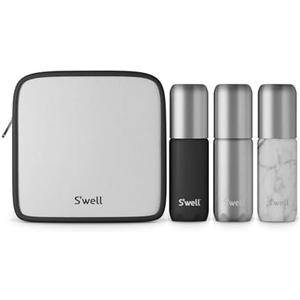 S'well 3.4oz Travel Bottle Set, Includes 3 Lightweight and Recyclable Aluminum Bottles, Leakproof Pumps For Shampoo, Conditioner, Body Wash, Lotions, Sanitizers, and More, TSA Carry On Approved