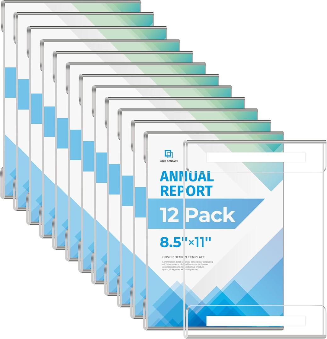12 Pack 8.5x11 Acrylic Sign Holder Wall Mount, Plastic Wall Signs Acrylic Frame Photo Menu Flyer Display Holders with Adhesive Tape for Office, Home, Store, Restaurant - No Drilling