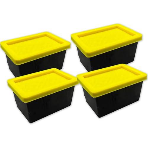 stazuvrt Storage Bins With Lids, 3.42" x 2" x 1.33" Mini Tote Bin with Snap-Fit Lid for Organizing Small Parts, Crafts, Hardware, & Office Supplies Storage, Black Base And Yellow Lid - 4PCS
