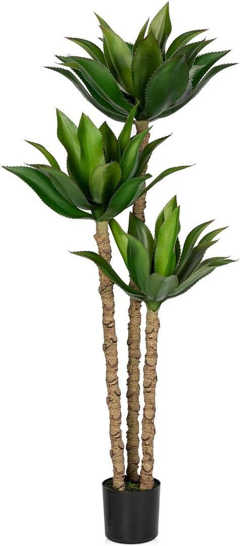 5Ft Agave Artificial Tree Large Fake Plants Realistic Faux Agave Plant Tropical Fake Floor Plant Artificial in Pot Tall Faux Plants Indoor Outdoor for Home Living Room Bedroom Yard Office Store Decor