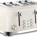 4 Slice Toaster Roter Mond Retro Stainless Steel with Bagel Defrost Cancel Function, 6 Browning Settings, Extre Wide Slot and Removable Crumb Tray, Cream, ST033