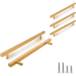 TooCust 5 Pack Brushed Brass Kitchen Cabinet Handles, Cabinet Pulls with 7-1/2 Inch (192mm) Hole Centers, Gold Dresser Handle with Brushed Finish, Modern Furniture Drawer Knobs