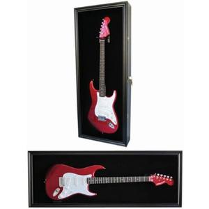 DisplayGifts 42" Electric Guitar Display Case Cabinet Shadow Box with Guitar Hanger Stand, Lockable UV Protection Black Felt Interior with Black Frame