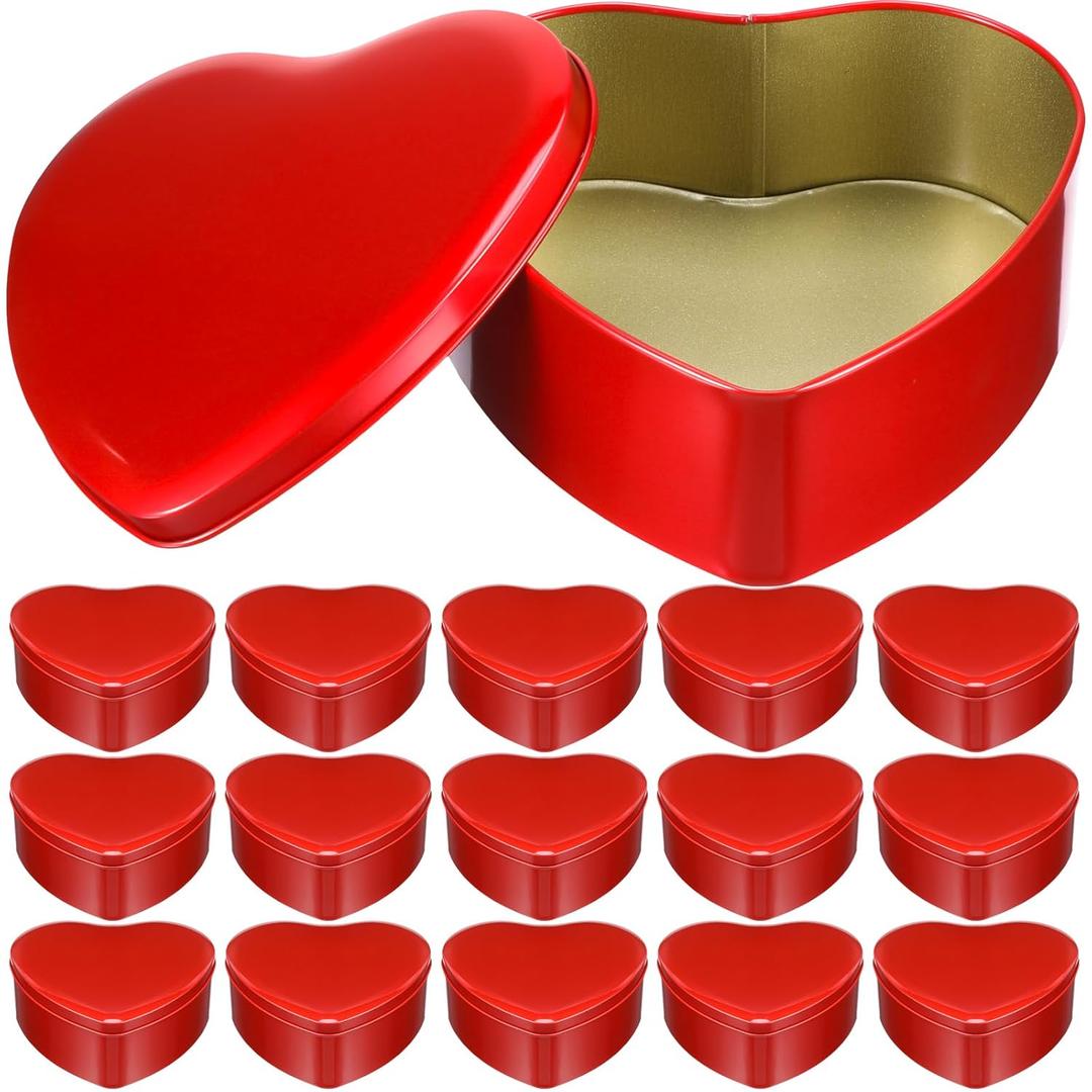 Blulu 18 Pcs Valentine's Day Heart Shaped Metal Tins with Lids 4.72" x 4.33" Valentine Candy Boxes Biscuits Jar Empty Jar Heart Metal Container for Valentines Gift Party Favors (Red)