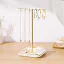 pickpiff Necklace Holder Stand with Ceramic Base: 12" Jewelry Tree Display Organizer for Necklaces, Bracelets, Rings, Earrings, Tall Gold Stand for Women, Aesthetic Room Dcor, Gold and White