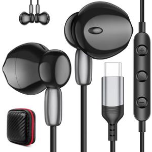 USB C Wired Earbuds for Pixel 10 9 XL, USBC Headphones Noise Isolating with Mic Stereo Magnetic Type-C Earphone for iPhone 17 Pro Max Air 16 15 Plus iPad A16 Galaxy S25 Ultra S24 S23 Fe A35 Flip 7 6