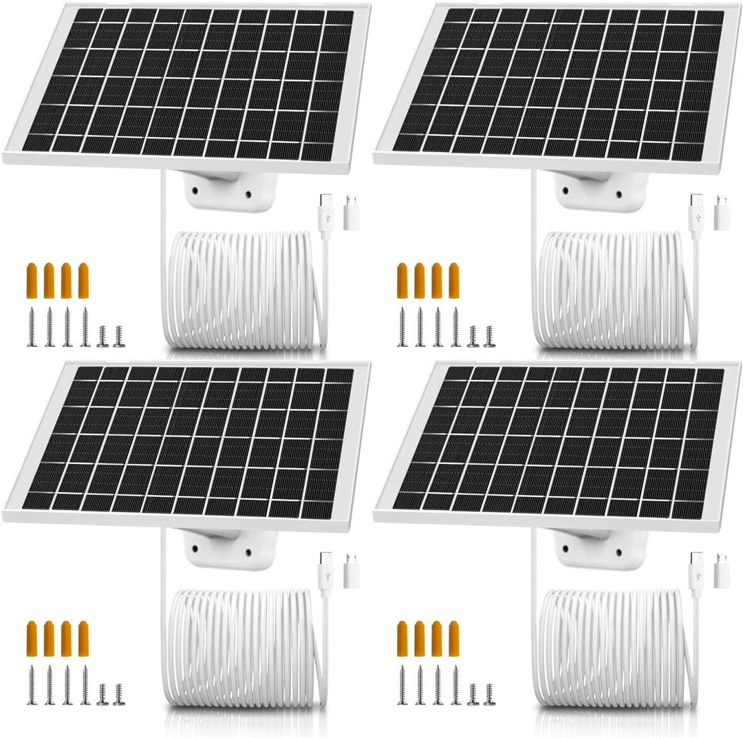 4 Pack 7W Solar Panel Charger for Arlo Essential 2K Outdoor 2nd Gen 3rd, Essential XL Camera 2nd Gen 3rd Solar Panel, Arlo Pro 6th Gen 2025 Release USB C Type C Cam, Micro USB Adapter, IP65 Waterproof
