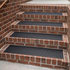 Ottomanson Outdoor Rubber Stair Treads – Dots Heavy-Duty Non-Slip Stair Mats – Best Grip on Concrete, Brick & Textured Step – Fastening Recommended for Wooden & RV Steps, Pack of 5, 10" x 2'6"