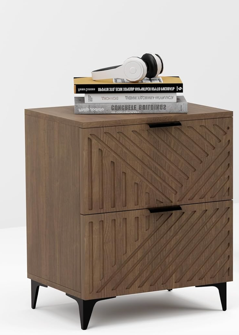 Chilihom Nightstand with 2 Drawers Night Stand with Fluted Panel, Modern Bedside Table for Bedroom, Wood End Table Side Table Small Storage Cabinet, Brown