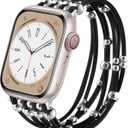 VISOOM Beaded Boho Bracelet Compatible for Apple Watch bands 38/40/41/42mm Women - Stretchy iWatch Band Women for Apple Watch Series 11/10/SE/9/8/7/6/5/4/3/2/1, DIY Beaded Apple Watch Band(6-6.5") (Black/Silver)