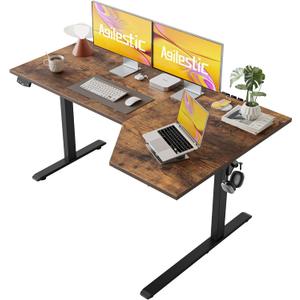 Agilestic Electric Standing Desk, L-Shaped 59 Inches Height Adjustable Desk, Sit and Stand up for Work Office Home, Ergonomic Rising Computer Table for Home Office with Splice Board, Rustic Brown