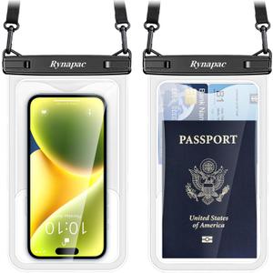 Rynapac [Up to 8.5" Waterproof Phone Pouch - 2 Pack IPX8 Waterproof Phone Case for iPhone 17 16 15 14 Pro Max Galaxy S26 Ultra, Touchscreen & Underwater Photography, Beach Cruise Travel Essentials