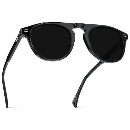 WearMe Pro WMP Eyewear – Men’s Polarized Round Aviator Sunglasses, Lightweight Acetate Frame & UV400 Protection (Black/Triple Black Lens)